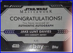 1/1? 2020 Star Wars Masterwork Jake Lunt Davies Autograph Cyan Printing Plate