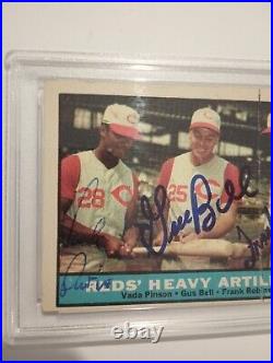 1961 Topps Frank Robinson Signed Card Vada Pinson Guss Bell Signed Authenticated