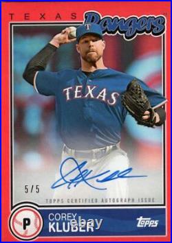 2020 Topps Brooklyn Collection 582 Corey Kluber Red Auto #d 5/5 Signed Autograph