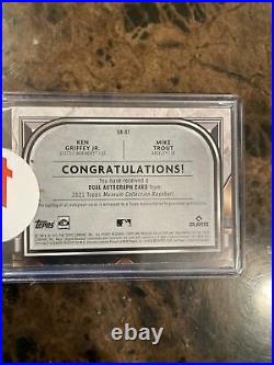 2021 Topps Museum Collection Mike Trout + Ken Griffey Jr Duel Auto 3/15 On Card