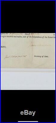 4th President James Madison-James Monroe Signed Land Grant 1812. JSA COA