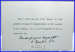 Albert Einstein, Signed in 1954, on a 3 X 5 Card, a Thanks You Note L. O. A