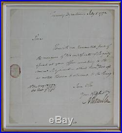 Alexander Hamilton Authentic Signed & Framed 7.5x7.51792 Letter BAS #A39258