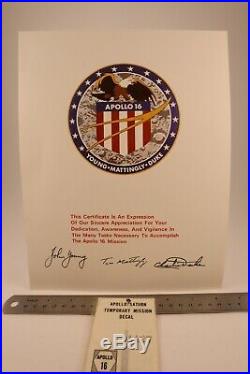 Apollo 16 Official Badge + John Young/Ken Mattingly/Charles Duke Signed Auto Pen