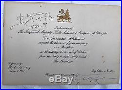 Autographed HAILE SELASSIE I Emperor of Ethiopia & Ambassador Dinka 1 Invitation