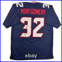 Autographed/Signed David Montgomery Houston Blue Football Jersey BAS COA