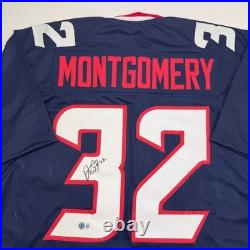 Autographed/Signed David Montgomery Houston Blue Football Jersey BAS COA