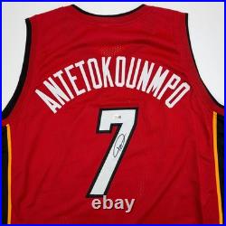 Autographed/Signed Giannis Antetokounmpo #7 Miami Heat Red Jersey JSA COA