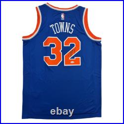 Autographed/Signed Karl-Anthony Towns NY Blue Basketball Jersey JSA COA
