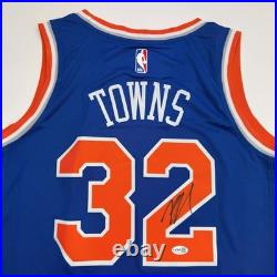 Autographed/Signed Karl-Anthony Towns NY Blue Basketball Jersey JSA COA