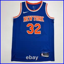 Autographed/Signed Karl-Anthony Towns NY Blue Basketball Jersey JSA COA