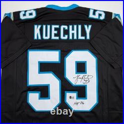 Autographed/Signed Luke Kuechly HOF Carolina Black Jersey Beckett BAS COA