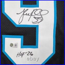 Autographed/Signed Luke Kuechly HOF Carolina Black Jersey Beckett BAS COA