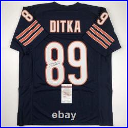 Autographed/Signed MIKE DITKA Chicago Blue Football Jersey JSA COA Auto