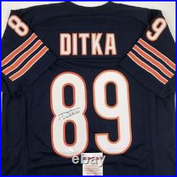 Autographed/Signed MIKE DITKA Chicago Blue Football Jersey JSA COA Auto