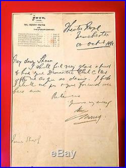 BRAM STOKER Handwritten AUTOGRAPH Note DRACULA Not SIGNED Henry Irving