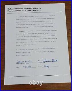 Charles Neville Today Show 1989 Music Contract Signed Rare Nbc Autograph