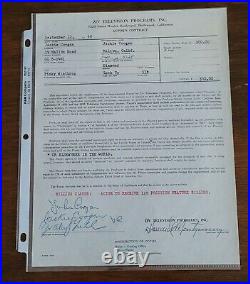 Child Actor Signed Uncle Fester Jackie Coogan Early Contract'60 Autograph Photo