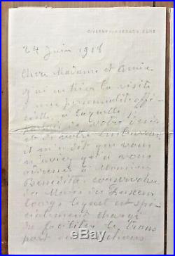 Claude Monet Autograph Letter Signed ALS Concerns Hiding Artwork During WWI