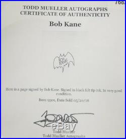 DC Comics Batman Co-Creator Bob Kane Hand Signed Page Sketch Todd Mueller COA