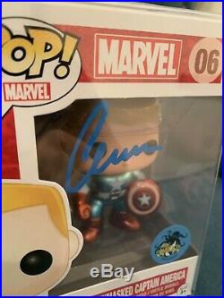 Funko Pop Chris Evans Autographed Metallic Unmasked Captain America Comikaze COA