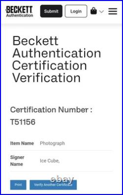 Ice Cube Signed 8x10 Photo Boyz n the Hood Beckett BAS COA Autograph