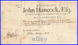 John Hancock Military Appointment Signed as MA Governor RR Auction COA