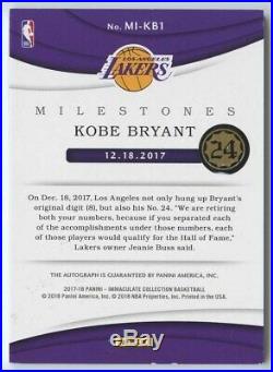 Kobe Bryant 2017 18 Immaculate Collection Milestones Signed Auto Autograph 3/25
