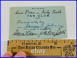 MEGA RARE Original Louis Prima Keely Smith Fan Club Card signed