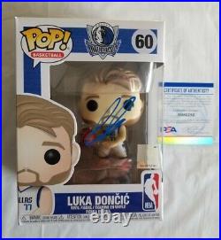 NBA LUKA DONCIC SIGNED FUNKO POP FIGURE with PSA COA AUTOGRAPHED DALLAS MAVERICKS