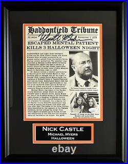 Nick Castle autographed signed inscribed framed 8x10 newspaper Halloween JSA COA