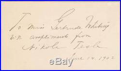 Nikola Tesla SIGNED AUTOGRAPHED Notecard Dated 1902 and with PROVENANCE