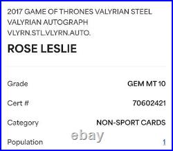 PSA 10 Game of Thrones Valyrian Steel Valyrian Autograph Auto Rose Leslie