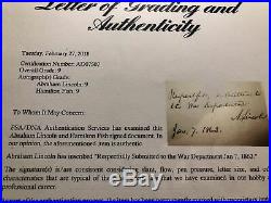 President Abraham Lincoln / Hamilton Fish Signed Letter Jsa & Psa Mint 9 Auto