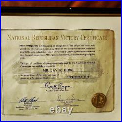 Ronald Reagan Signed National Republican Victory Certificate