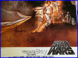 STAR WARS NEW HOPE cast signed poster HARRISON FORD Mark HAMILL Carrie FISHER x6