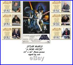 STAR WARS cast signed poster HARRISON FORD Mark HAMILL FISHER Peter Mayhew x6