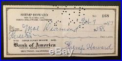 Shemp Howard, Three Stooges, rare signed check 1947