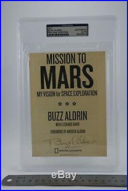 Signed Buzz Aldrin PSA Authentic Auto on Mission to Mars Cut from Book Slab/Case