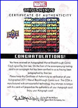 Stan Lee Upper Deck 2011 Marvel Beginnings Signed Auto Rookie Card BGS 10 (RC)