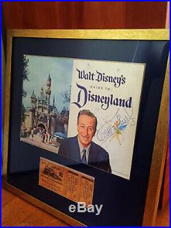 Walt Disney Signed Original Disneyland Guide With Ticket! Framed! Rare! Look