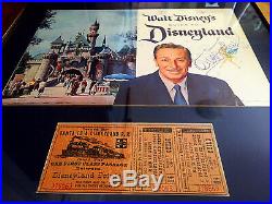 Walt Disney Signed Original Disneyland Guide With Ticket! Framed! Rare! Look