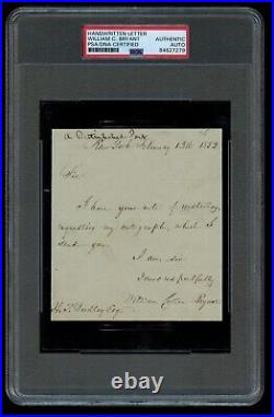 William Cullen Bryant signed auto Handwritten 4.5x5 Letter Poet & Journalist PSA
